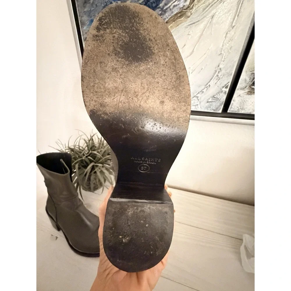 Allsaints Ankle‎ Boots Women 6.5 37 Macarthur Chain Boot Leather Block Heel $450